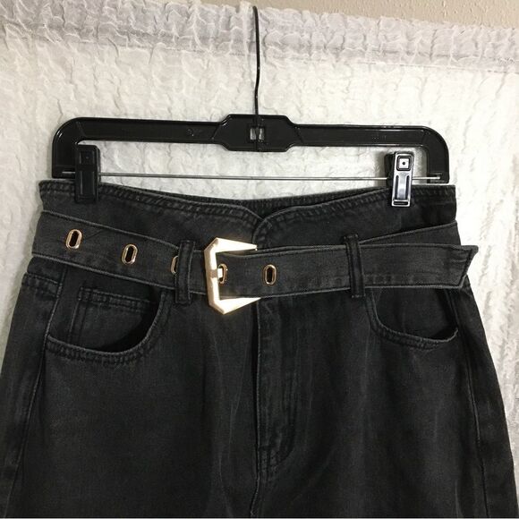 Cloud Ten NWT Black Denim Belted Wide Jeans Size Large - Picture 3 of 12